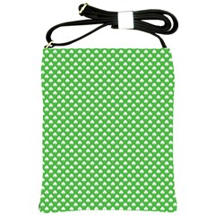 White Heart-shaped Clover On Green St  Patrick s Day Shoulder Sling Bags by PodArtist