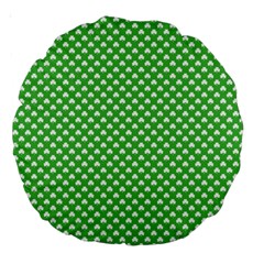 White Heart-shaped Clover On Green St  Patrick s Day Large 18  Premium Round Cushions by PodArtist