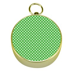 White Heart-shaped Clover On Green St  Patrick s Day Gold Compasses by PodArtist