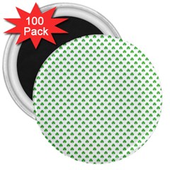 Green Heart-shaped Clover On White St  Patrick s Day 3  Magnets (100 Pack) by PodArtist