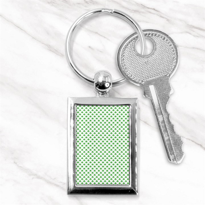 Green Heart-Shaped Clover on White St. Patrick s Day Key Chains (Rectangle) 