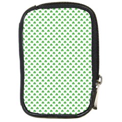 Green Heart-shaped Clover On White St  Patrick s Day Compact Camera Cases by PodArtist