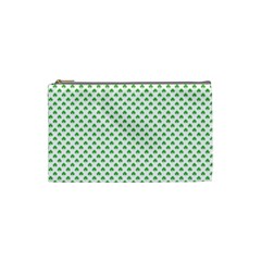 Green Heart-shaped Clover On White St  Patrick s Day Cosmetic Bag (small)  by PodArtist