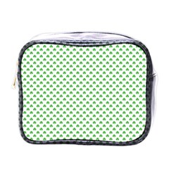 Green Heart-shaped Clover On White St  Patrick s Day Mini Toiletries Bags by PodArtist