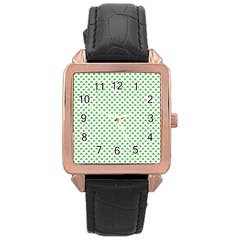 Green Heart-shaped Clover On White St  Patrick s Day Rose Gold Leather Watch  by PodArtist