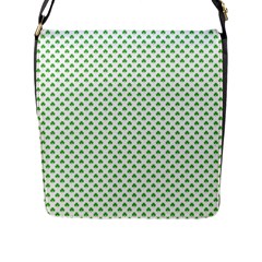 Green Heart-shaped Clover On White St  Patrick s Day Flap Messenger Bag (l)  by PodArtist