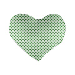 Green Heart-shaped Clover On White St  Patrick s Day Standard 16  Premium Flano Heart Shape Cushions by PodArtist