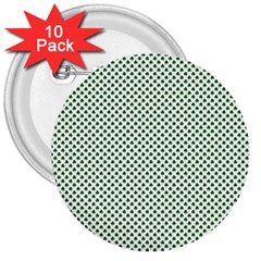 Shamrock 2-tone Green On White St Patrick’s Day Clover 3  Buttons (10 Pack)  by PodArtist