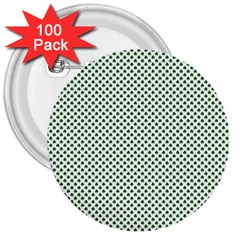 Shamrock 2-tone Green On White St Patrick’s Day Clover 3  Buttons (100 Pack)  by PodArtist