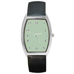 Shamrock 2-tone Green On White St Patrick’s Day Clover Barrel Style Metal Watch by PodArtist