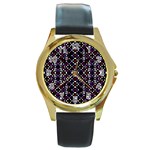 Futuristic Geometric Pattern Round Gold Metal Watch Front