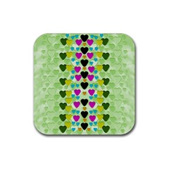 Summer Time In Lovely Hearts Rubber Coaster (square)  by pepitasart