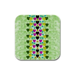 Summer Time In Lovely Hearts Rubber Square Coaster (4 Pack)  by pepitasart