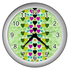 Summer Time In Lovely Hearts Wall Clocks (silver)  by pepitasart