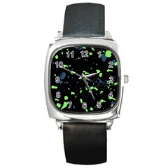 Dark Splatter Abstract Square Metal Watch by dflcprints