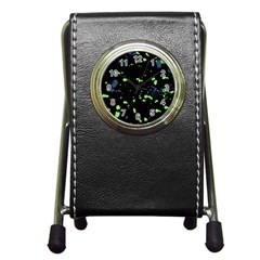 Dark Splatter Abstract Pen Holder Desk Clocks by dflcprints