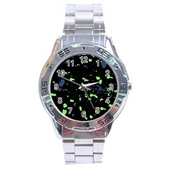 Dark Splatter Abstract Stainless Steel Analogue Watch by dflcprints