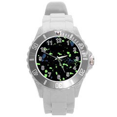 Dark Splatter Abstract Round Plastic Sport Watch (l) by dflcprints