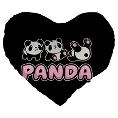 Panda  Large 19  Premium Flano Heart Shape Cushions by Valentinaart