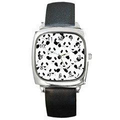 Panda Pattern Square Metal Watch by Valentinaart