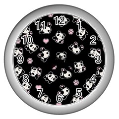 Panda Pattern Wall Clocks (silver)  by Valentinaart