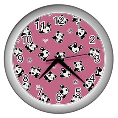 Panda Pattern Wall Clocks (silver)  by Valentinaart