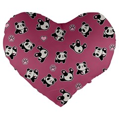 Panda Pattern Large 19  Premium Flano Heart Shape Cushions by Valentinaart