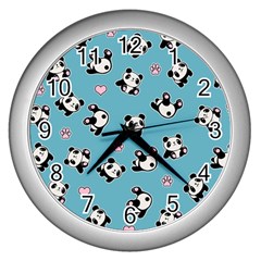 Panda Pattern Wall Clocks (silver)  by Valentinaart