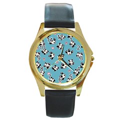 Panda Pattern Round Gold Metal Watch by Valentinaart