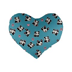 Panda Pattern Standard 16  Premium Flano Heart Shape Cushions by Valentinaart