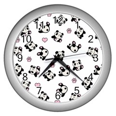 Panda Pattern Wall Clocks (silver)  by Valentinaart