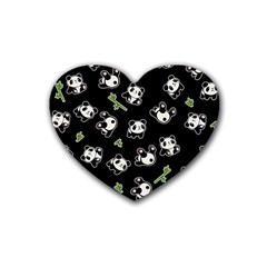 Panda Pattern Rubber Coaster (heart)  by Valentinaart