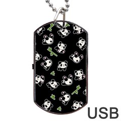 Panda Pattern Dog Tag Usb Flash (two Sides) by Valentinaart