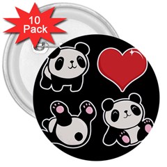 Panda 3  Buttons (10 Pack)  by Valentinaart