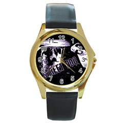 Street Dogs Round Gold Metal Watch by Valentinaart