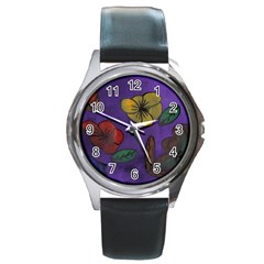 Flowers Round Metal Watch by snowwhitegirl