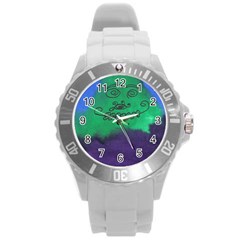 Smiling Mountain Round Plastic Sport Watch (l) by snowwhitegirl