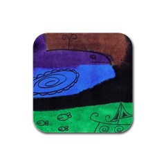 Purple Whale Rubber Square Coaster (4 Pack)  by snowwhitegirl