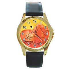 Mountains Round Gold Metal Watch