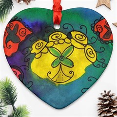 Cross Flowers Heart Ornament (two Sides)