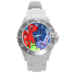 Hair Dryer Jelly Fish Round Plastic Sport Watch (l) by snowwhitegirl