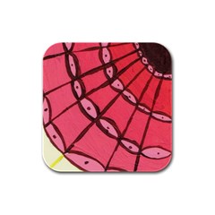 Red Fan Rubber Square Coaster (4 Pack) 