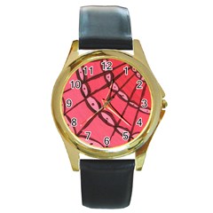 Red Fan Round Gold Metal Watch by snowwhitegirl