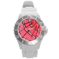 Red Fan Round Plastic Sport Watch (l) by snowwhitegirl