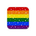 Sparkly Rainbow Flag Rubber Square Coaster (4 pack)  Front