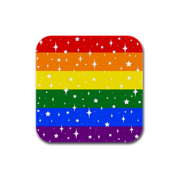 Sparkly Rainbow Flag Rubber Square Coaster (4 pack) 