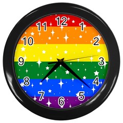 Sparkly Rainbow Flag Wall Clocks (black) by Valentinaart