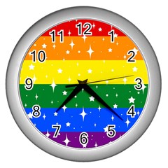 Sparkly Rainbow Flag Wall Clocks (silver)  by Valentinaart