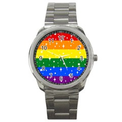 Sparkly Rainbow Flag Sport Metal Watch by Valentinaart