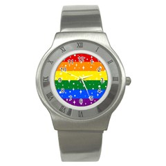 Sparkly Rainbow Flag Stainless Steel Watch by Valentinaart